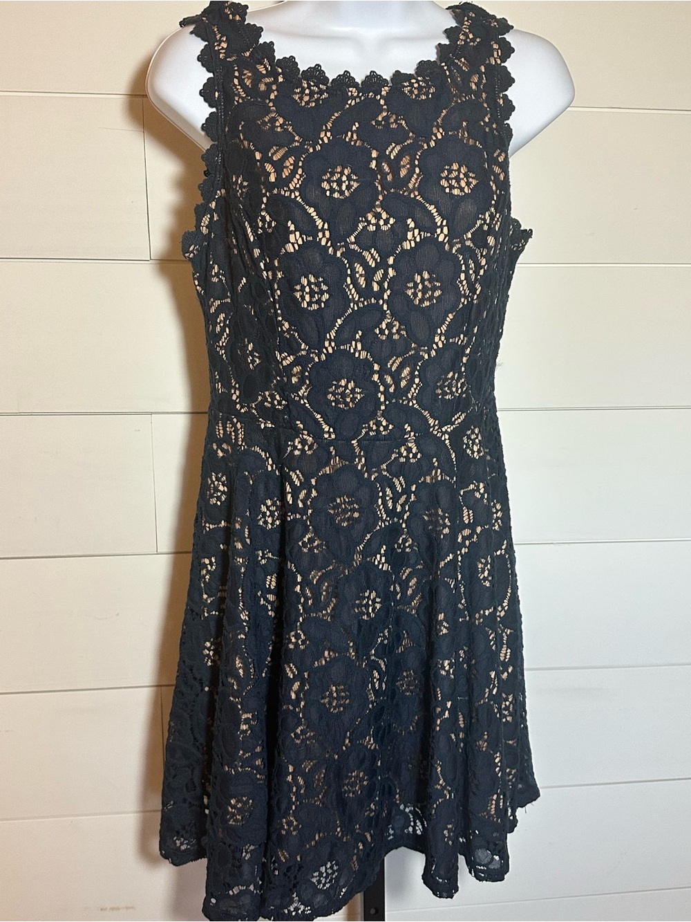 Navy Blue Lace Fit-and-Flare Dress